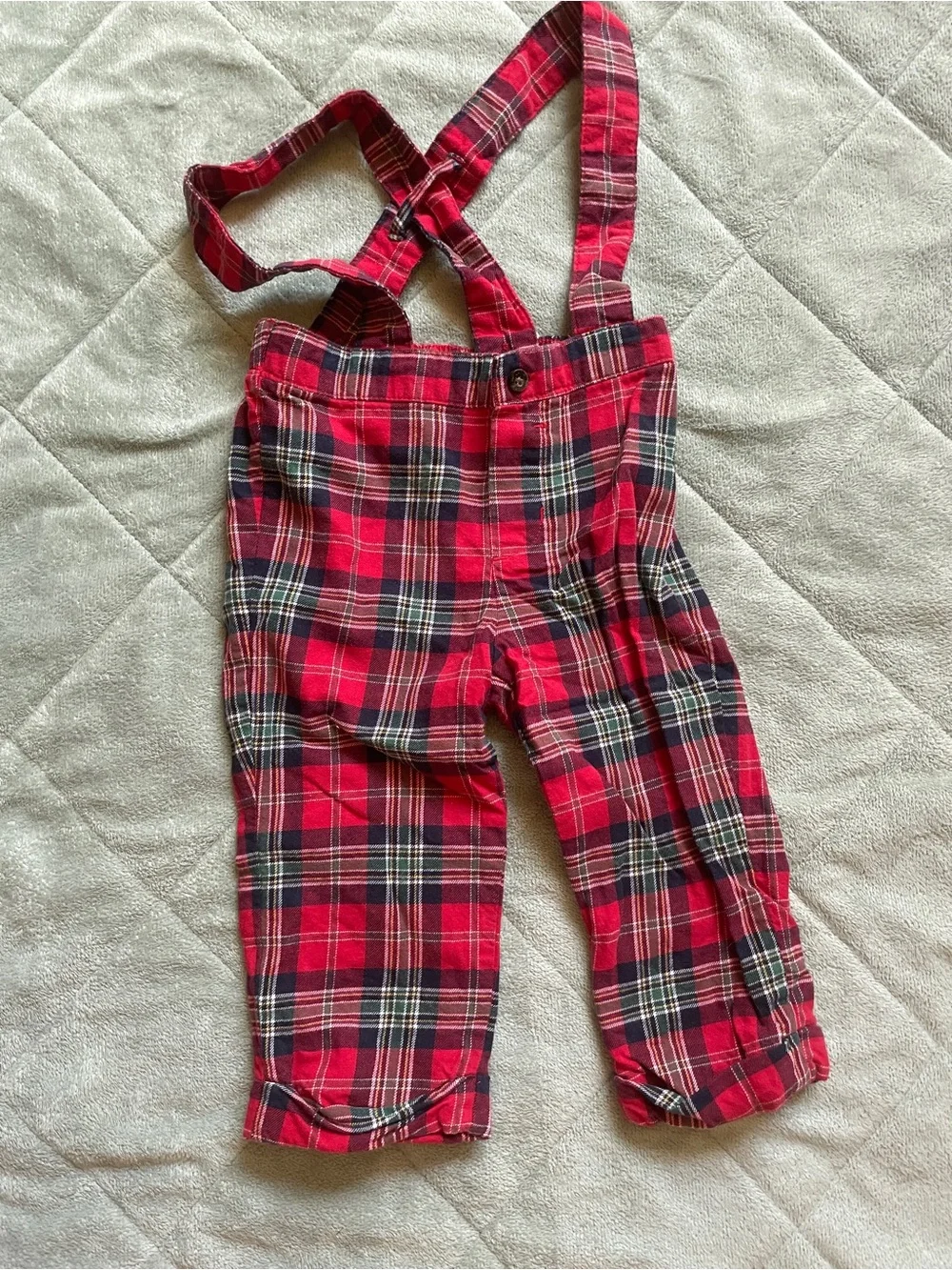Janie and Jack Plaid Suspender Overalls and Shirt Set